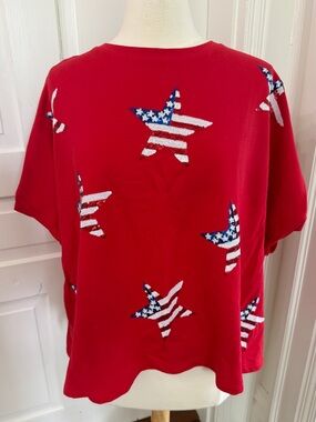 Fantastic Fawn Red Patriotic Sequin Star Shirt